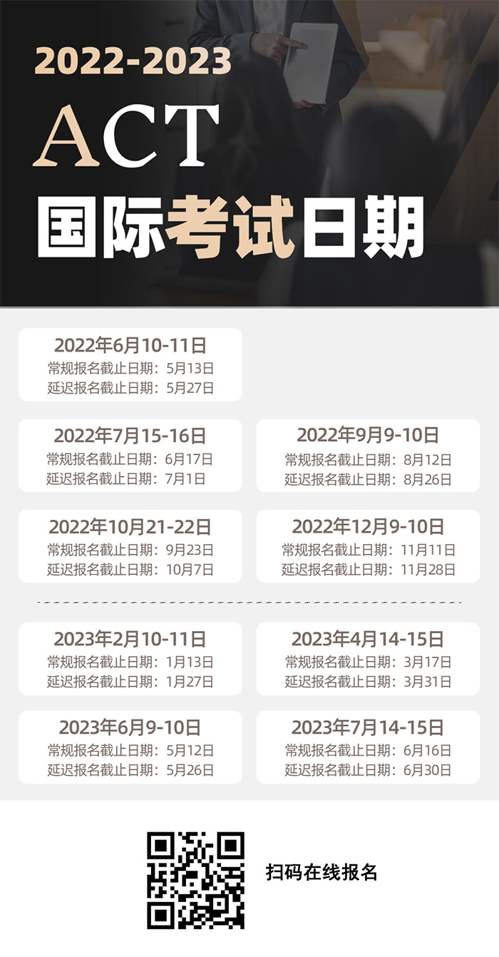 2022-2023年ACT考試時間安排
