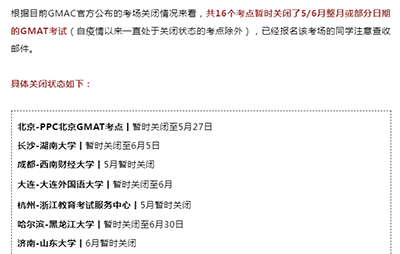 2022年5/6月GMAT考試開放和取消考點(diǎn)匯總