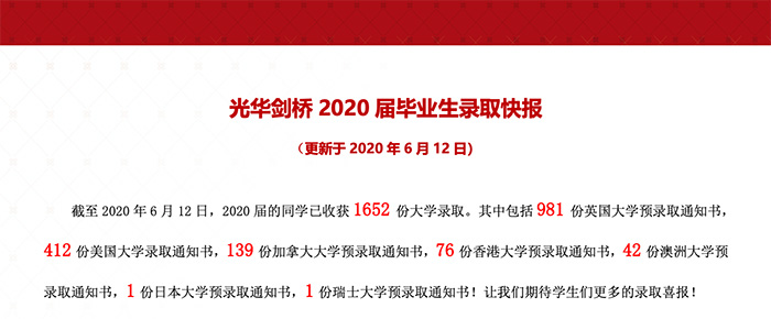 2020上海光華學院劍橋國際中心(光華劍橋）升學錄取表